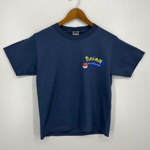 Pokemon T-Shirt Vintage 1999 Youth Size M Blue Graphic Print Double Sided Cotton